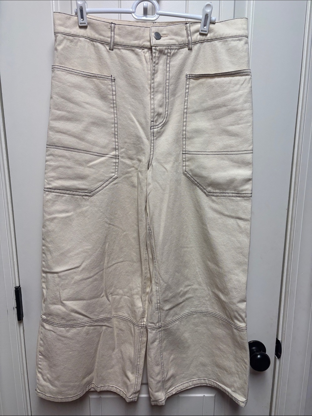 Wide-Leg Cream Utility Pants Size L